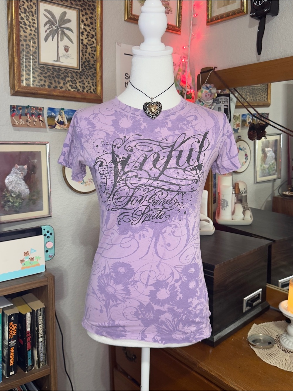 Y2K grunge Lavender sinful Tee with Script Print